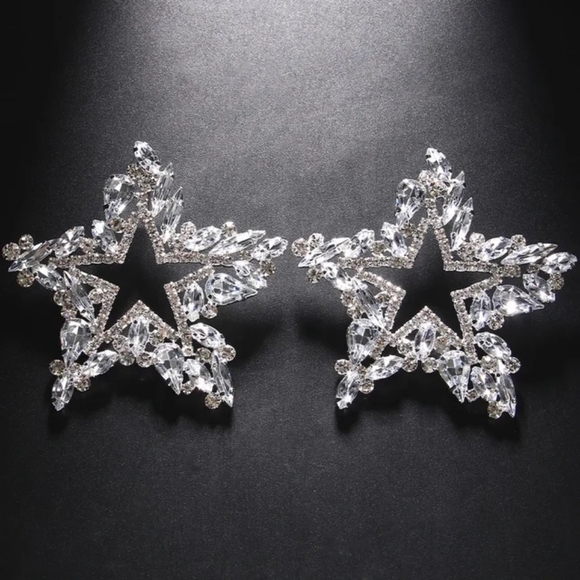 Star Shaped Crystal Encrusted Earrings - NWT - Picture 3 of 3